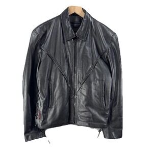 Hot Leathers Jacket Womens Large Black Leather Motorcycle Braided Biker Lined